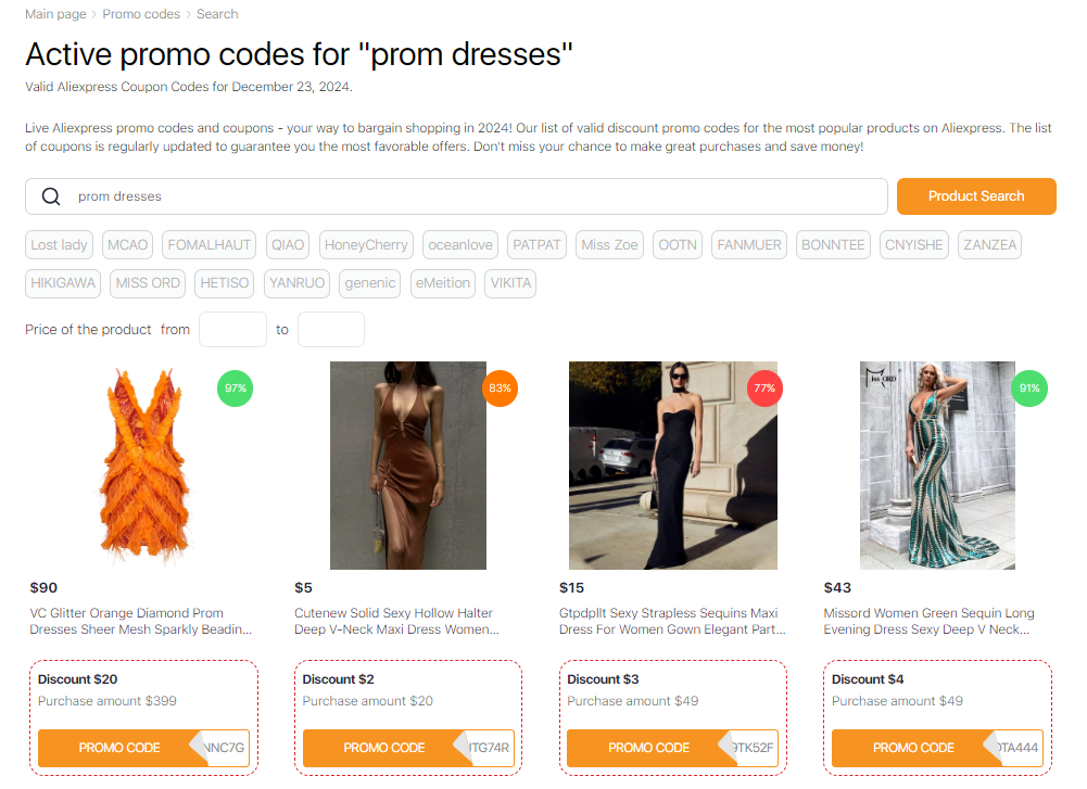 Prom Dresses aliexpress promo codes