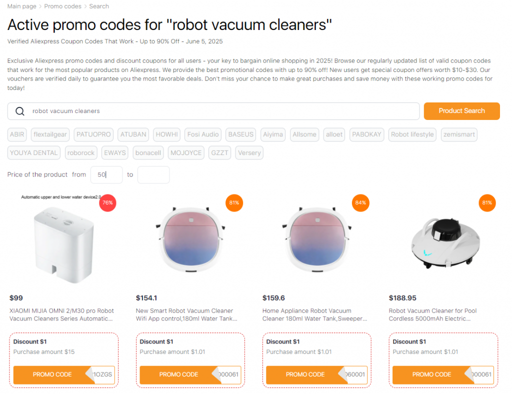 Wet-cleaning robot vacuums AliExpress promo codes