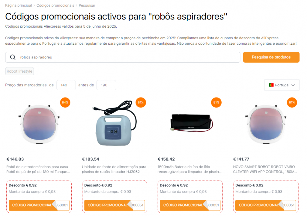Aspirador robótico com limpeza úmida - Códigos promocionais da AliExpress