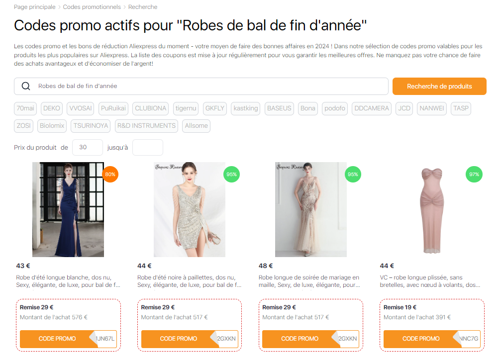 robes de bal codes promo aliexpress