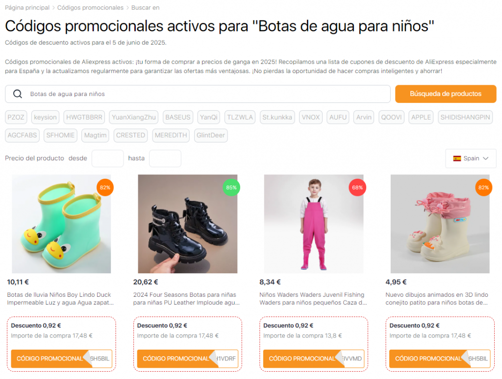 Cupones de AliExpress para botas de agua para niños
