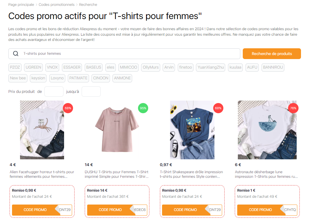 T-shirts pour femmes codes promo AliExpress