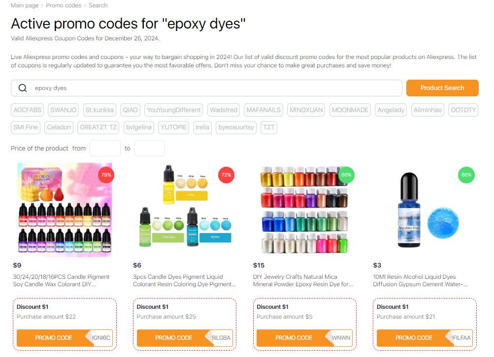 Epoxy dyes AliExpress promo codes