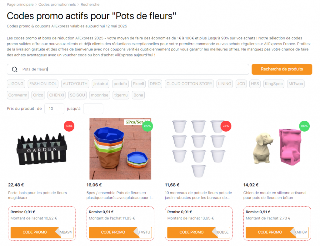 Codes promo Aliexpress pour Pots de fleurs