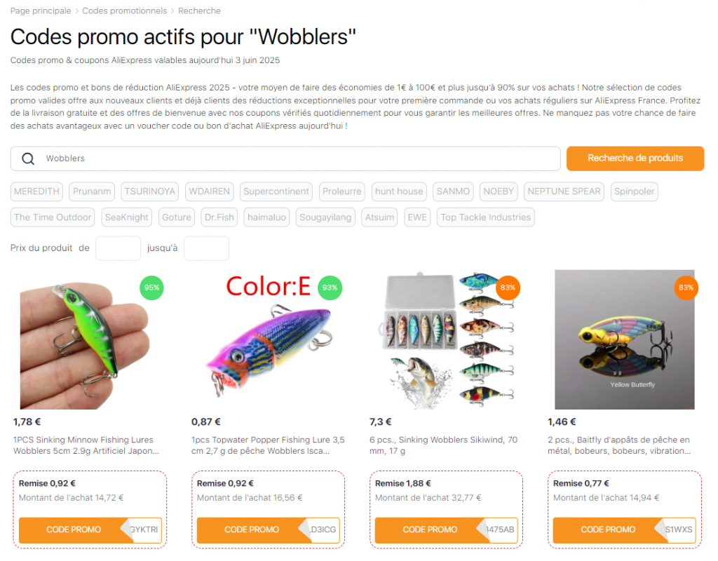 Wobblers sur Aliexpress coupons