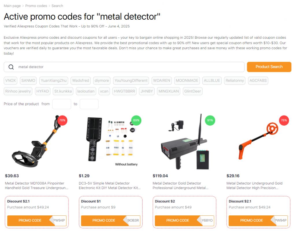 AliExpress promo codes for metal detectors for dig with