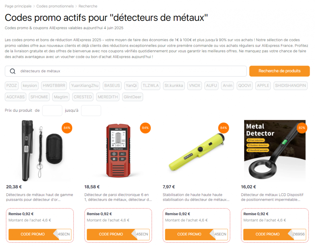 Creuser avec un détecteur - Codes promo AliExpress