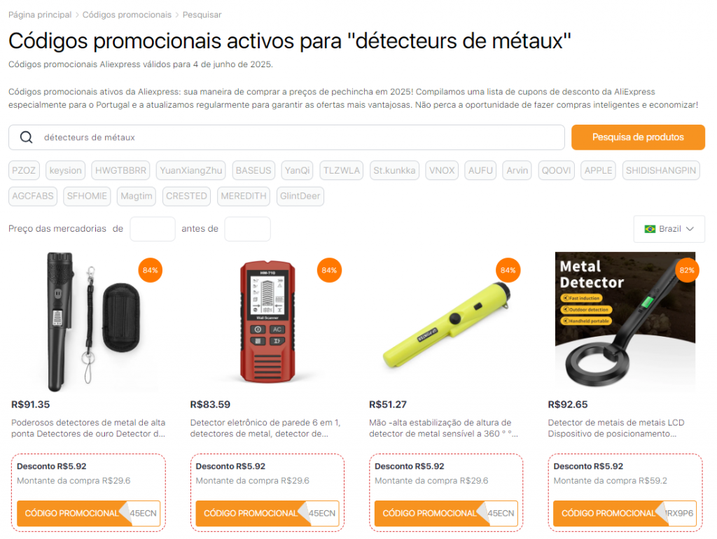 Cavar com um detector - Códigos promocionais AliExpress