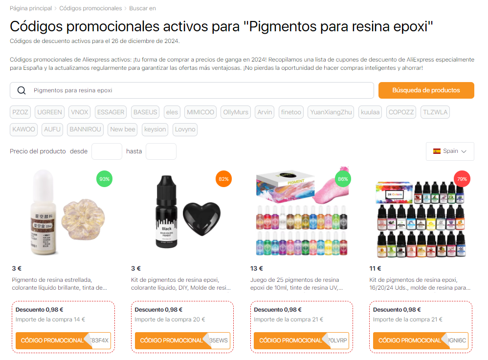 Pigmentos para resina epoxi AliExpress cupones