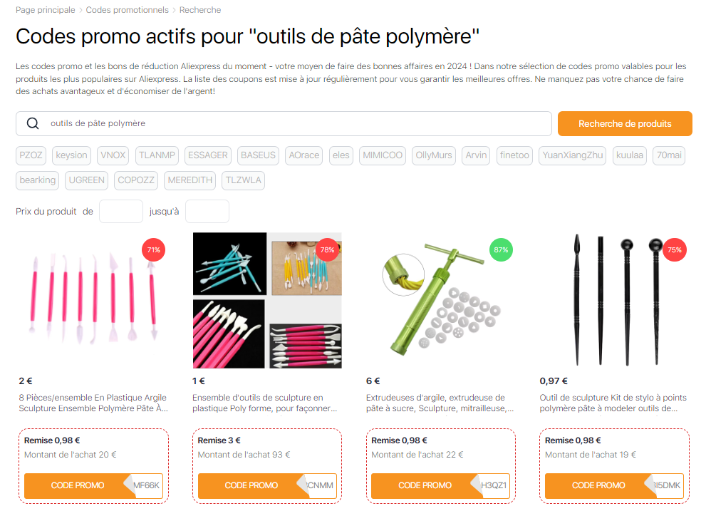 Outils pour pâte polymère AliExpress coupons