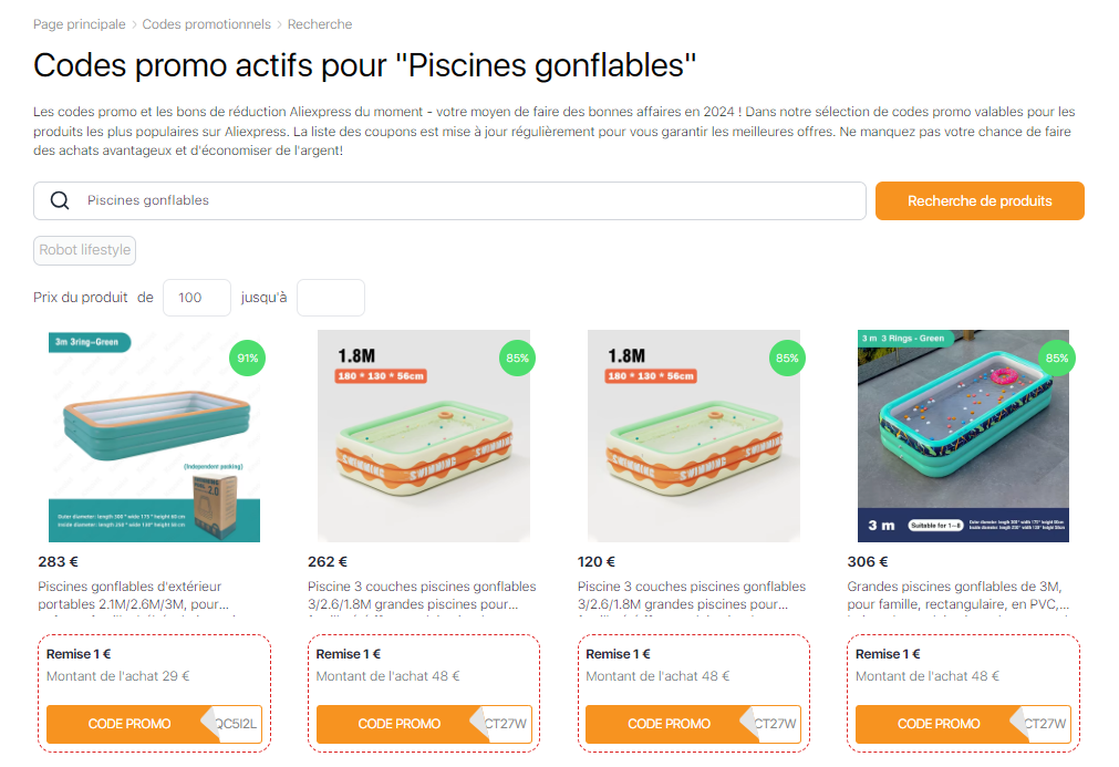 Coupons Aliexpress pour les piscines gonflables