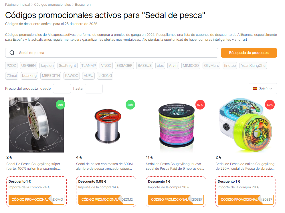 Sedal de pesca AliExpress cupones