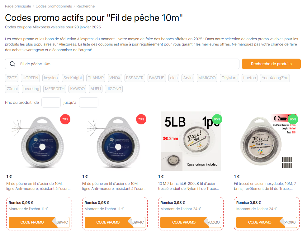 Fil de pêche coupons AliExpress