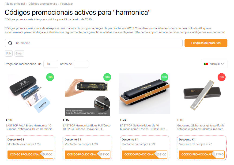 Qual harmônica comprar - Códigos promocionais do Aliexpress