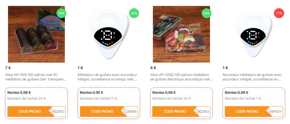 Médiators de guitare AliExpress codes promo