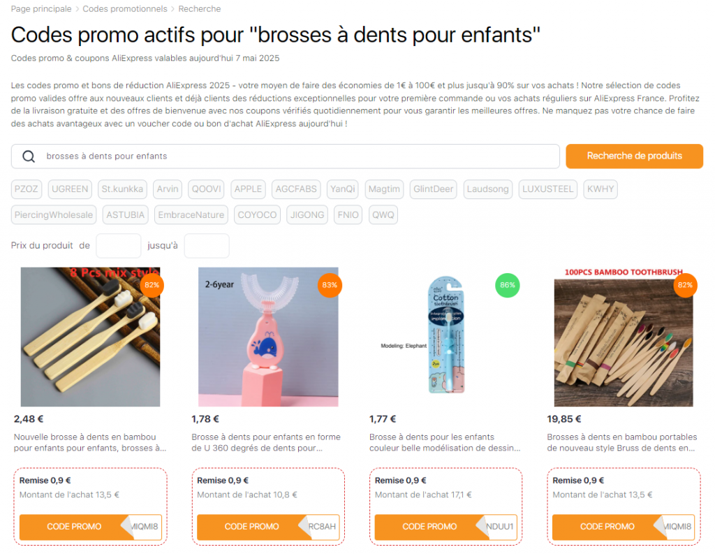 Types de brosses à dents - Codes promo Aliexpress