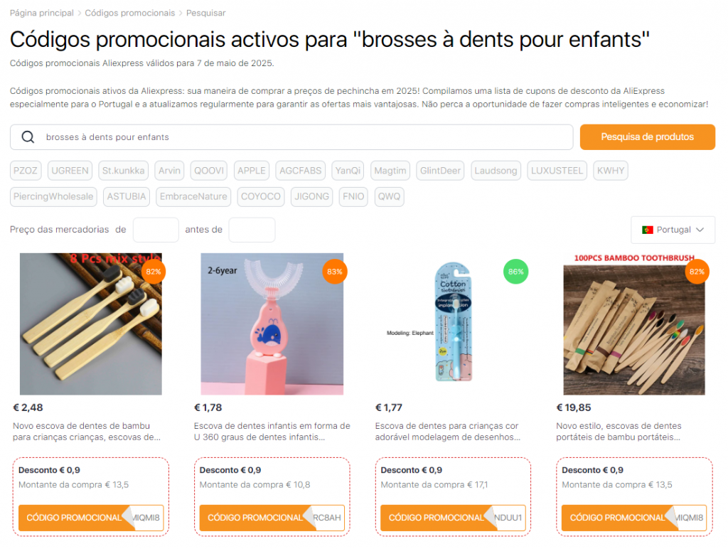 Tipos de escovas de dentes - Códigos promocionais do Aliexpress