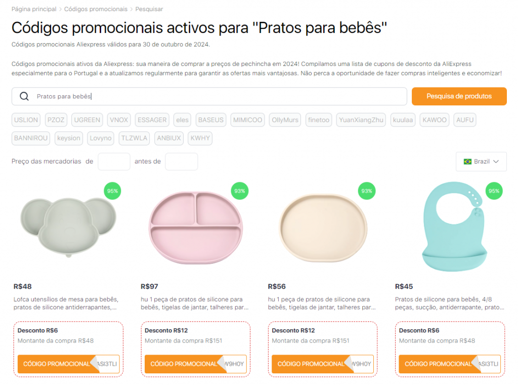 Pratos para bebês códigos promocionais do Aliexpress