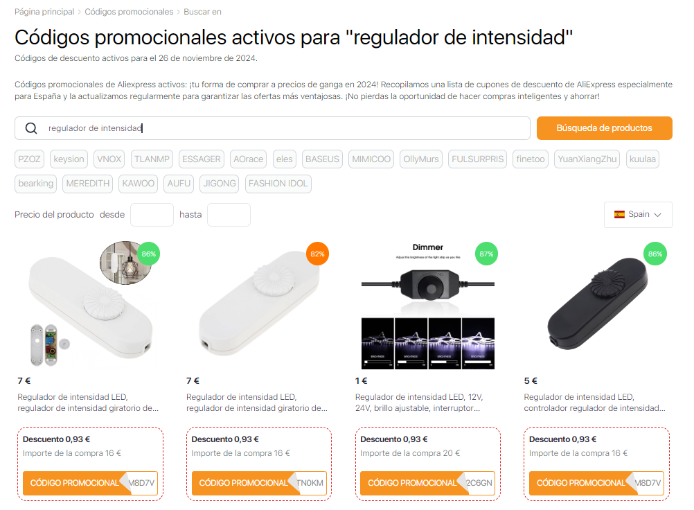 Regulador de intensidad - Códigos promocionales AliExpress