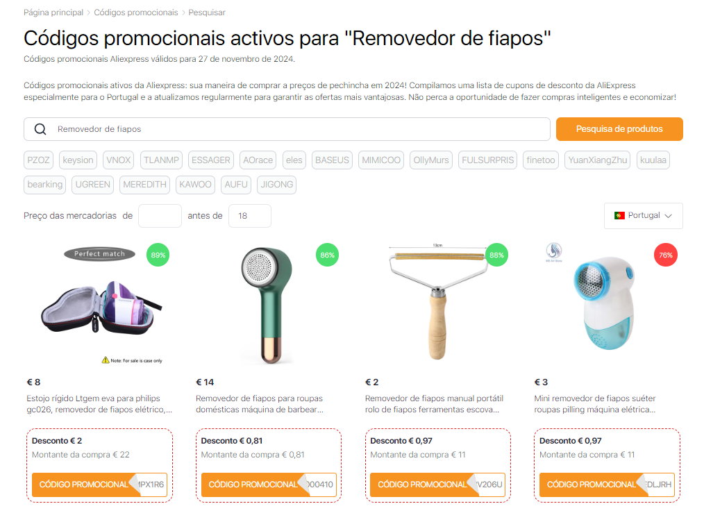 Removedor de fiapos - códigos promocionais com desconto do Aliexpress