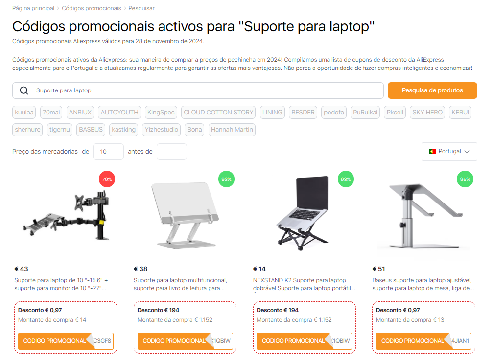 Códigos promocionais do Aliexpress um suporte para laptop