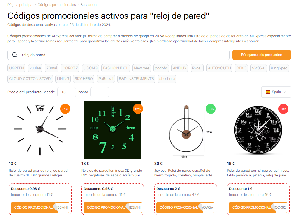 Reloj para salón cupones AliExpress