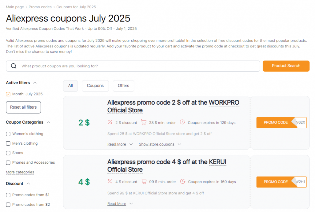 AliExpress Coupons in July