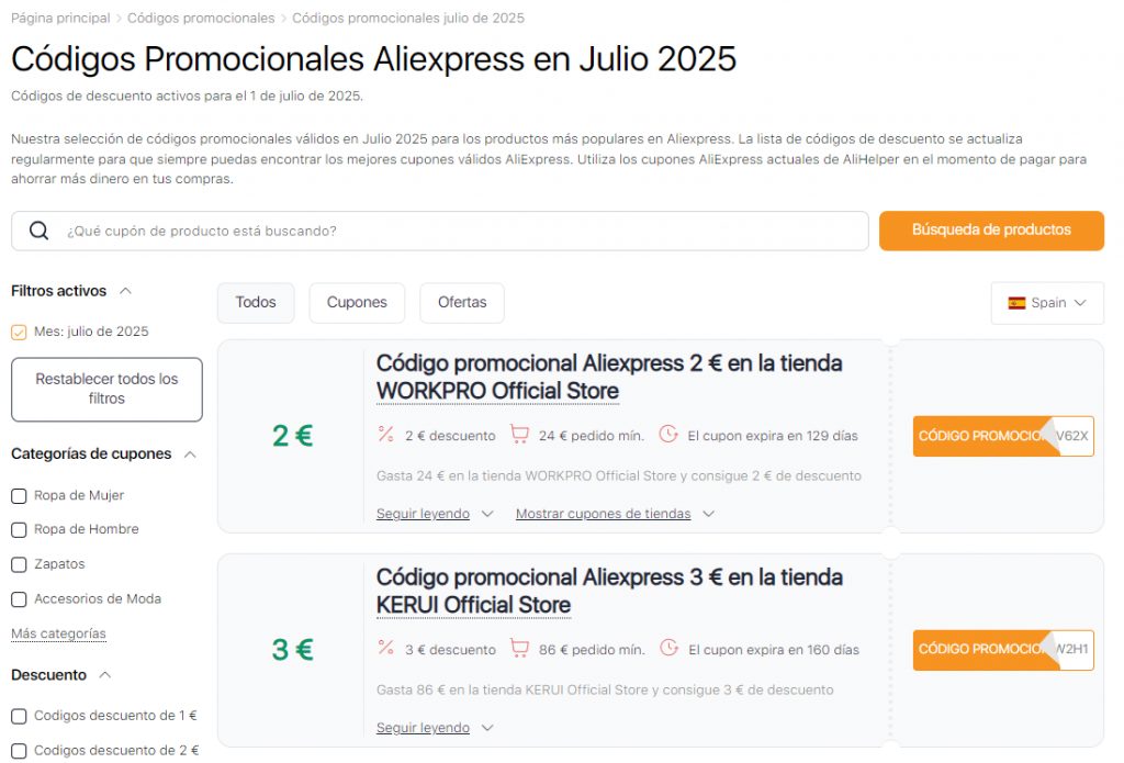AliExpress Cupones en julio