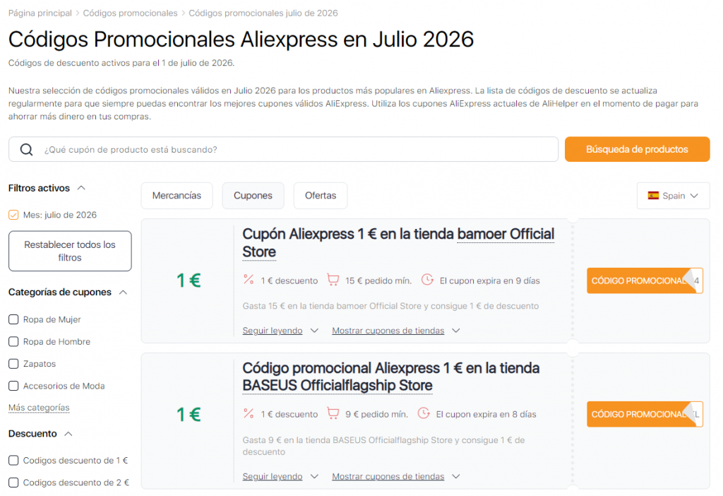 AliExpress Cupones en julio