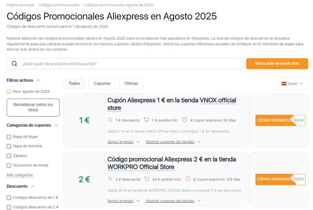 Códigos promocionales válidos para Aliexpress rebajas