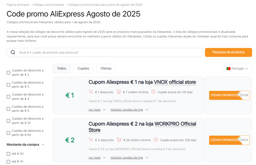 Códigos promocionais válidos para o Aliexpress Promoções