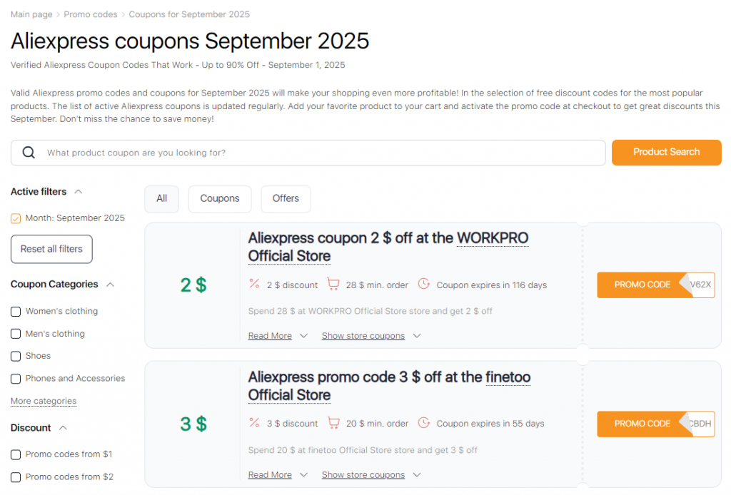 Sales on Aliexpress September coupons