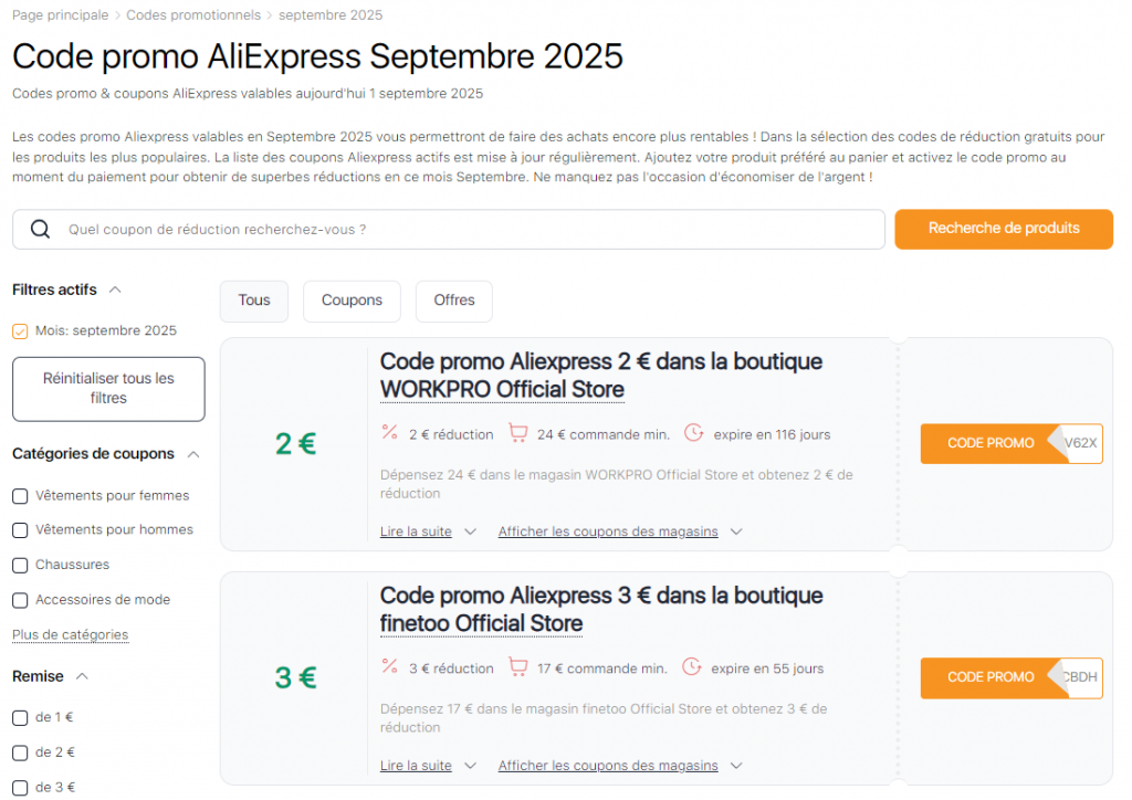Ventes sur Aliexpress Septembre code promo