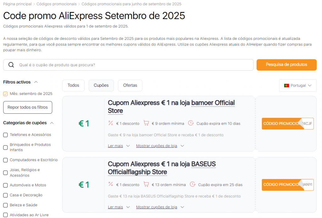 Promoções no Aliexpress Setembro cupons de desconto