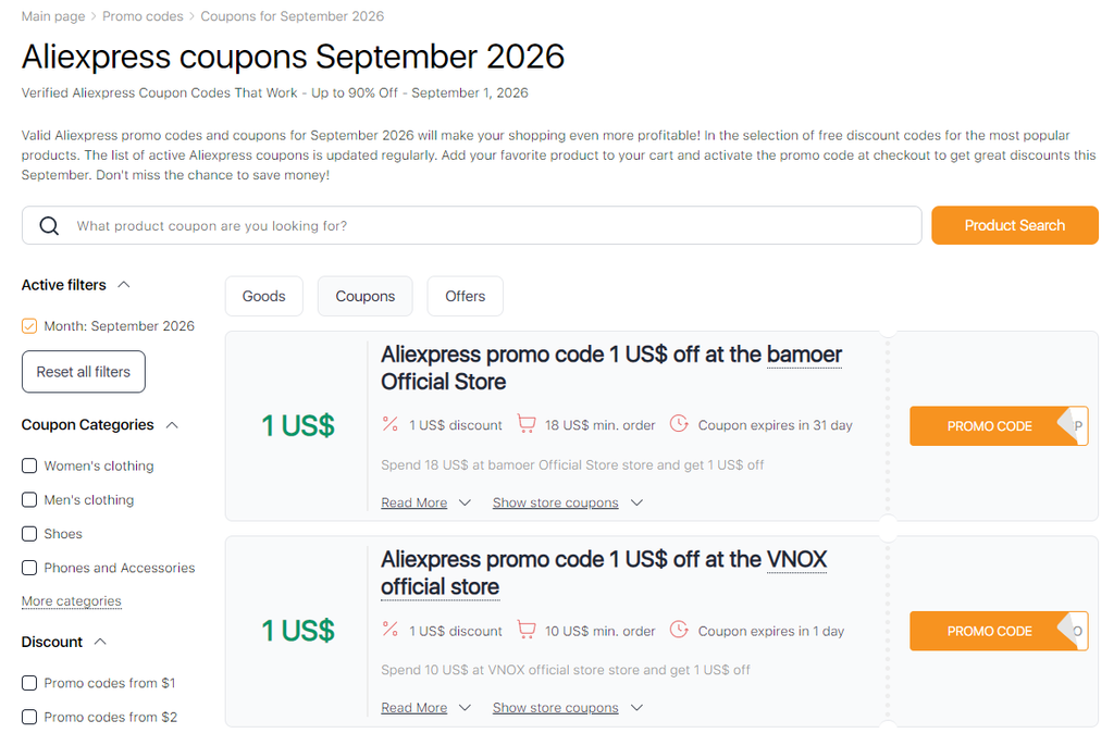 Sales on Aliexpress September coupons