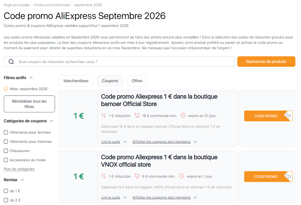 Soldes sur Aliexpress Septembre code promo