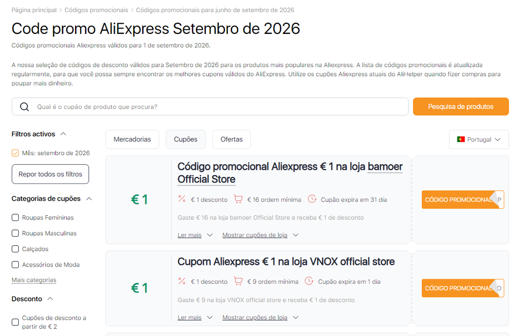 Promoções no Aliexpress Setembro cupons de desconto
