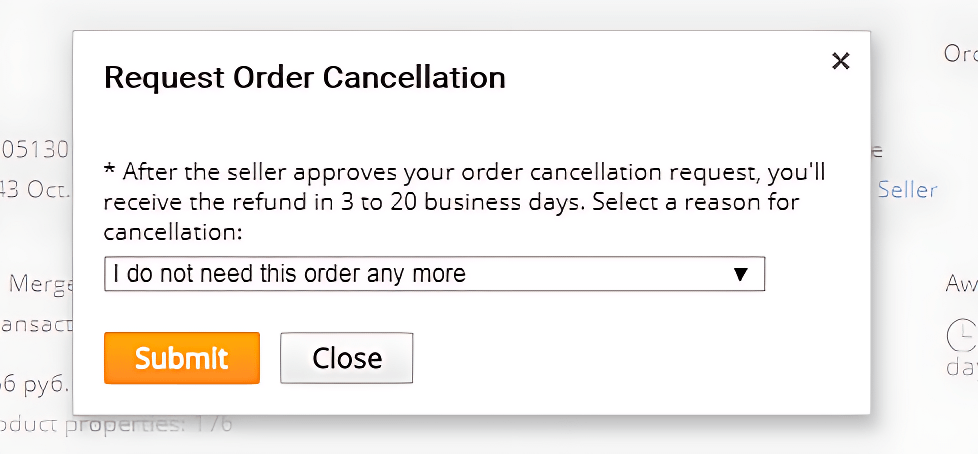 Confirmation the cancellation Aliexpress order request