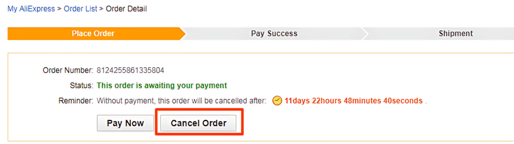 Canceling Aliexpress order by click the cancel order button