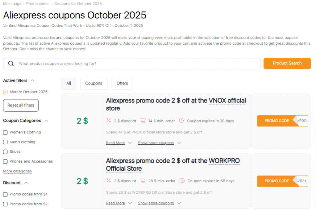 Sales on Aliexpress October coupons