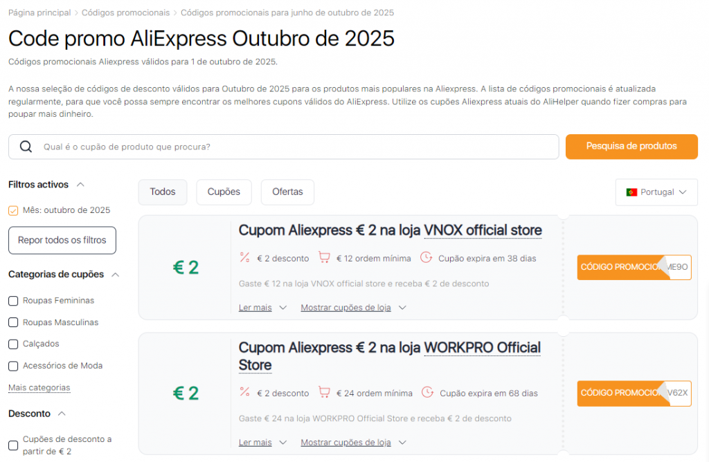 Promoções no Aliexpress Outubro de code promo
