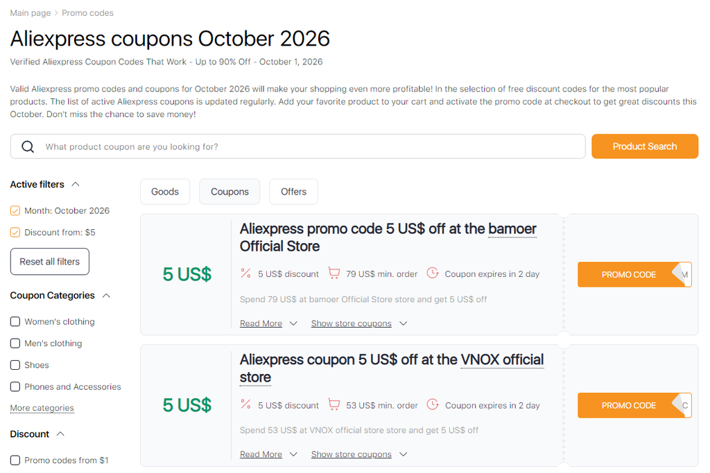 Sales on Aliexpress October promo codes