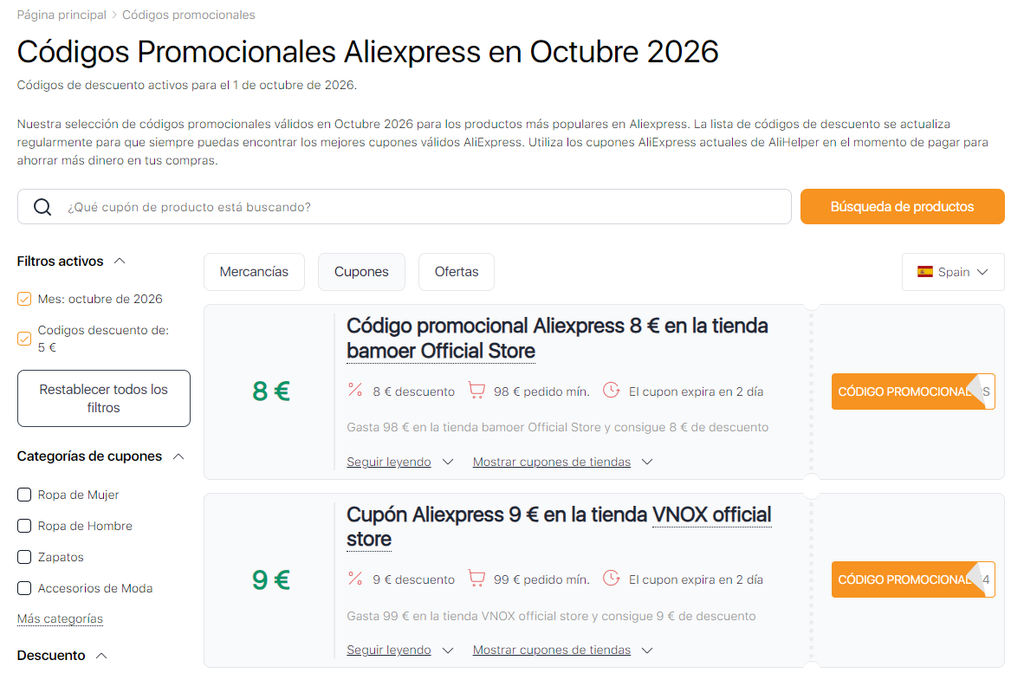Rebajas en Aliexpress Octubre códigos promocionales