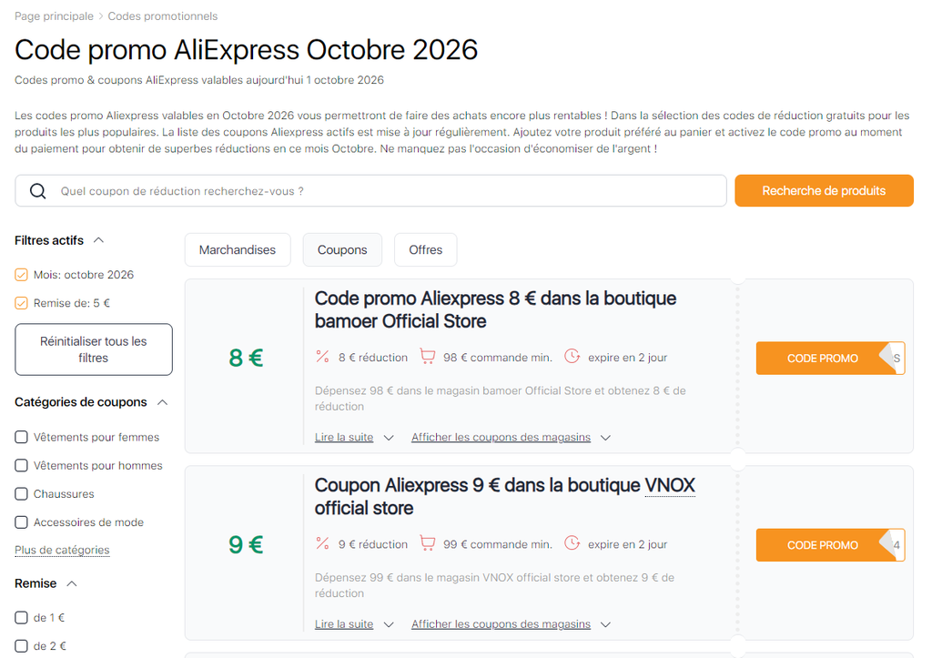 Soldes sur Aliexpress Octobre codes promo