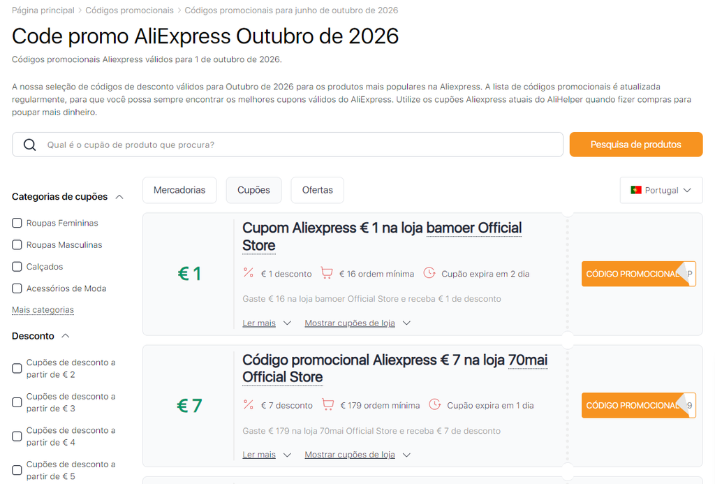 Promoções no Aliexpress Outubro de code promo
