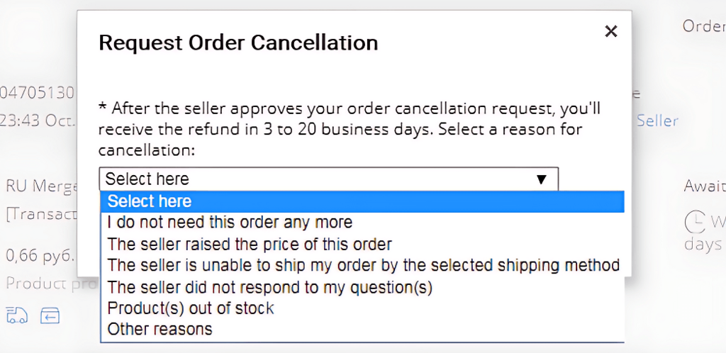 Request Aliexpress order cancellation