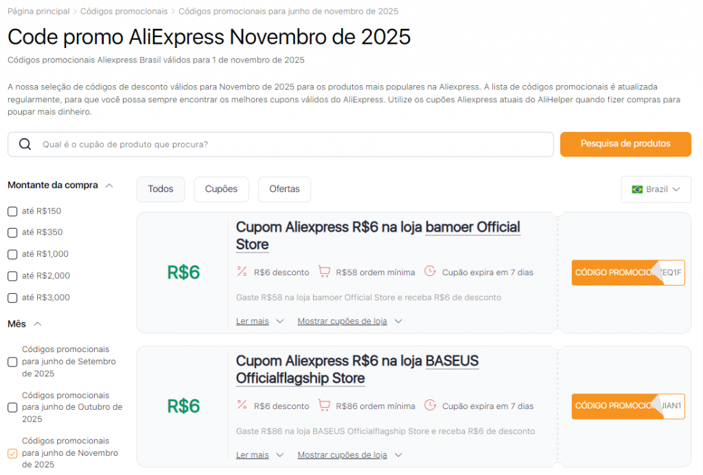 Promoção 11.11 AliExpress code promo