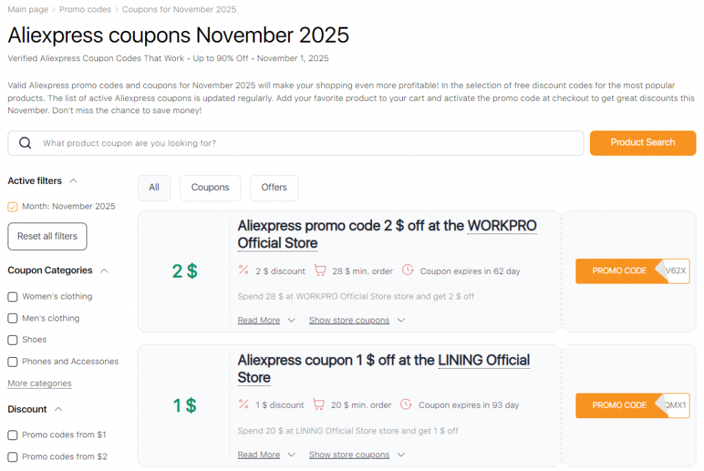 Sales Aliexpress November coupons