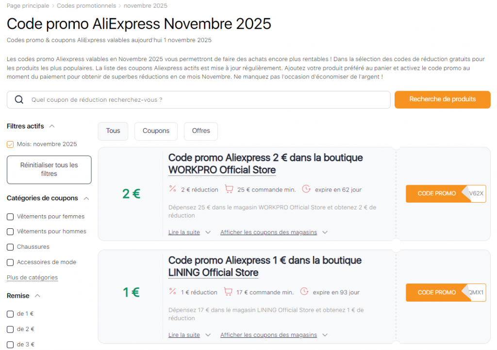 Ventes sur Aliexpress Novembre Bons de réduction