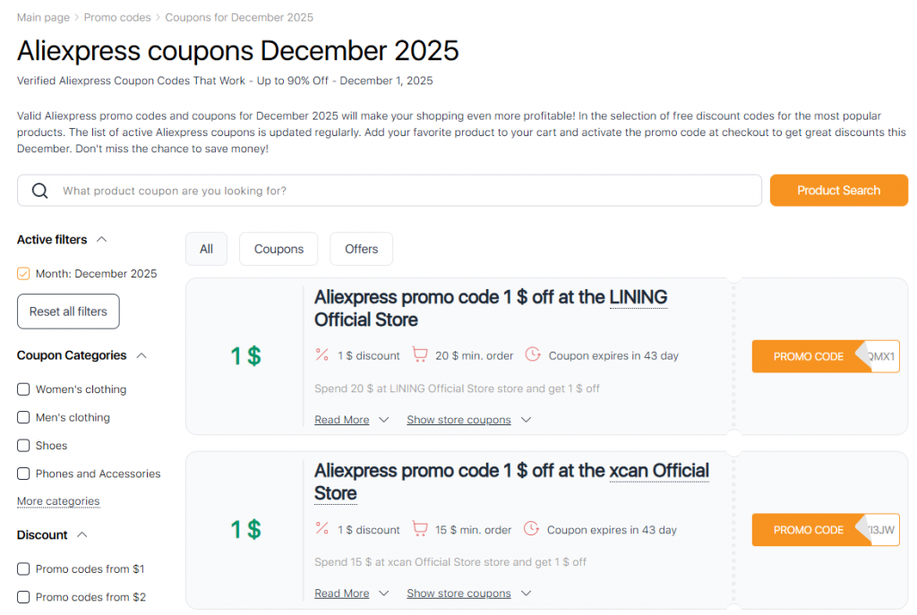Sales Aliexpress December promocodes